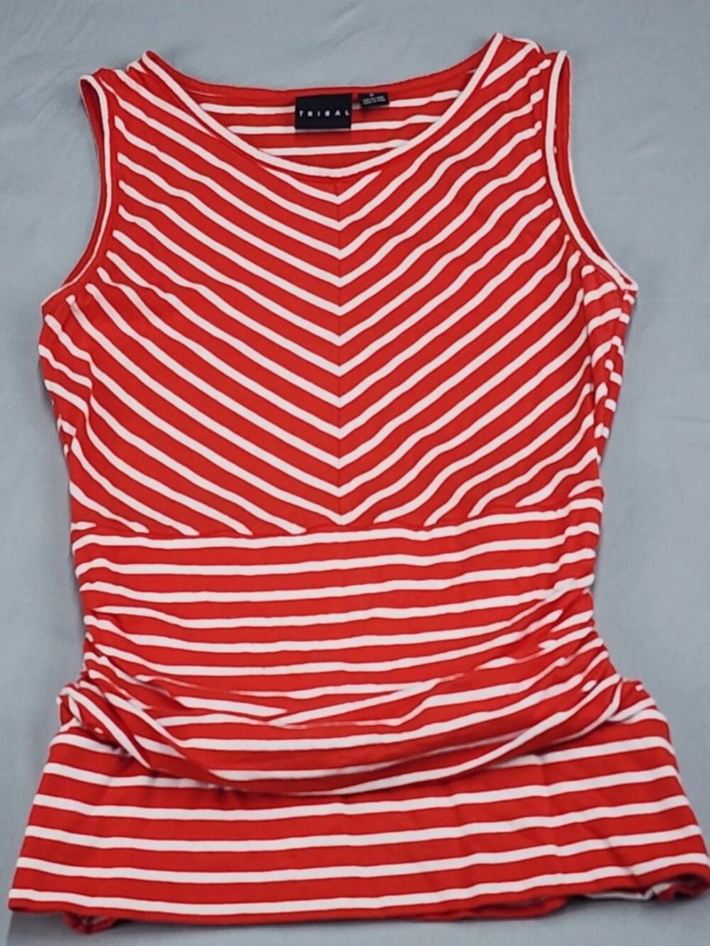 Tribal Womens Tank Top Size M Red White Striped Ruched Cotton Modal Stretch